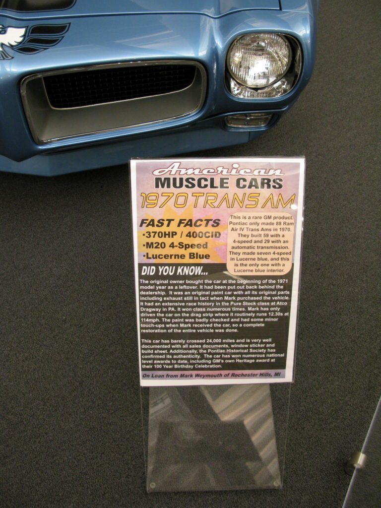 Bowling Green, KY - Vette Museum 1970 Trans Am Specs