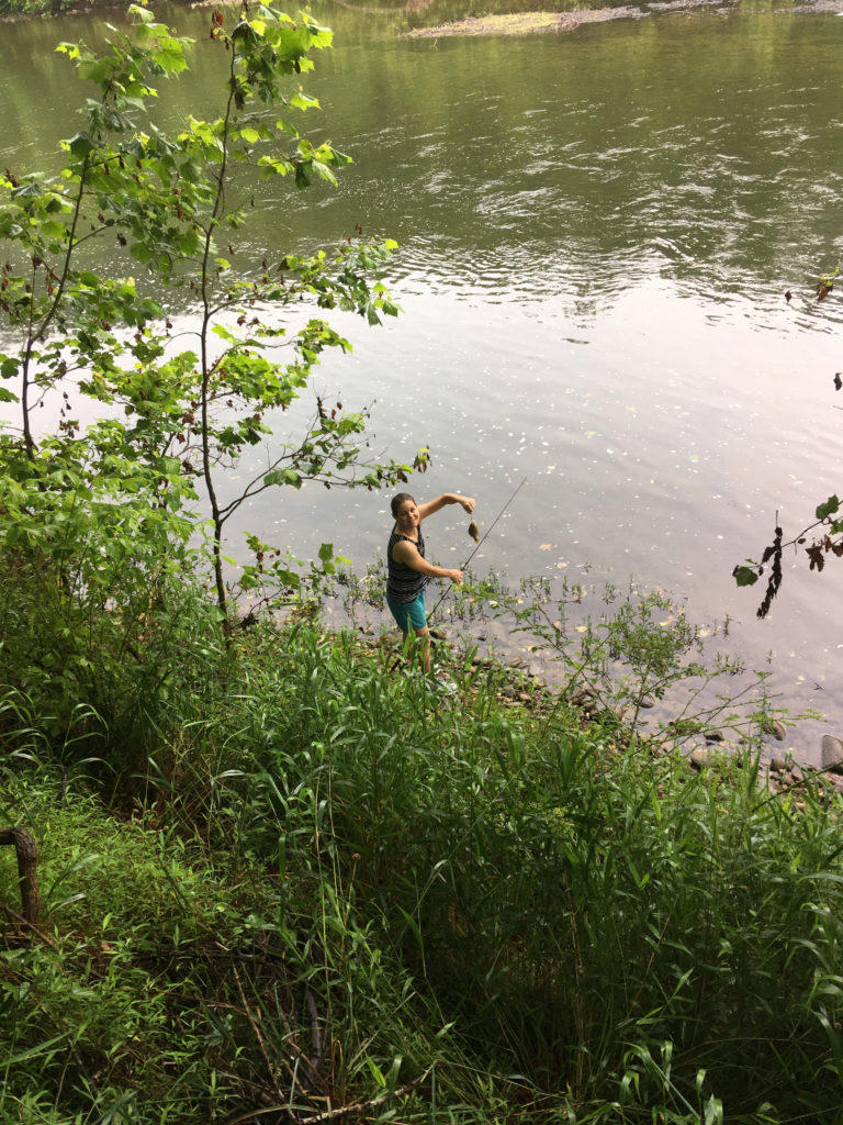 West Virginia Cabin - Val Catches a Bluegill for the Third Time