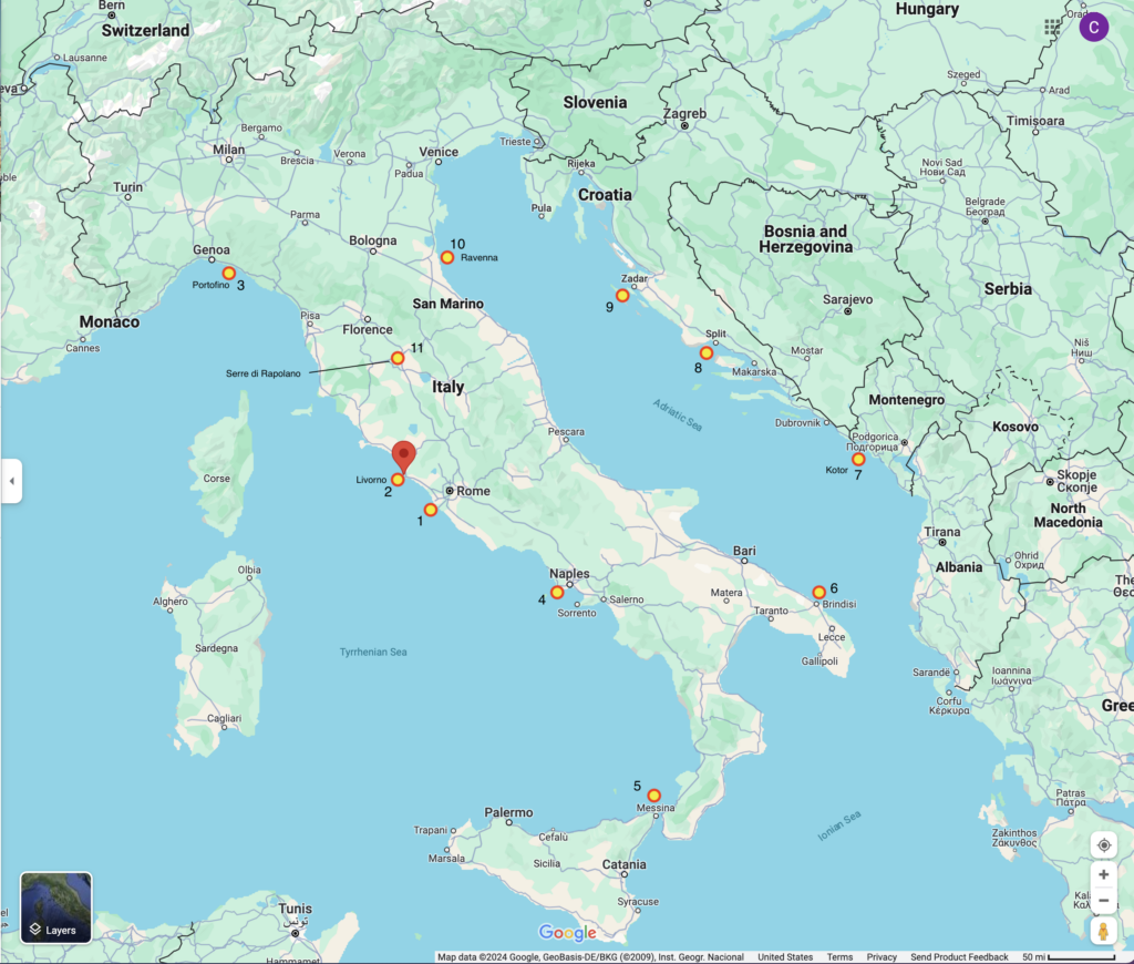 Italy Montenegro Croatia Tour Map