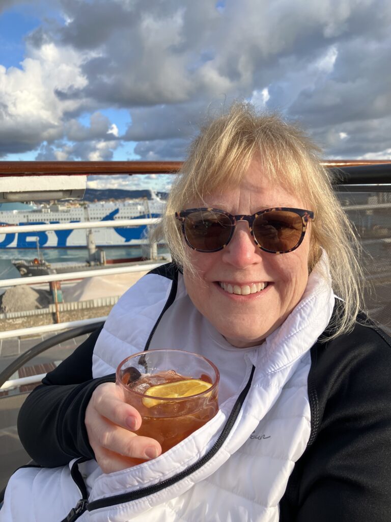 Cindi with an Old Fashioned in the Livorno Port