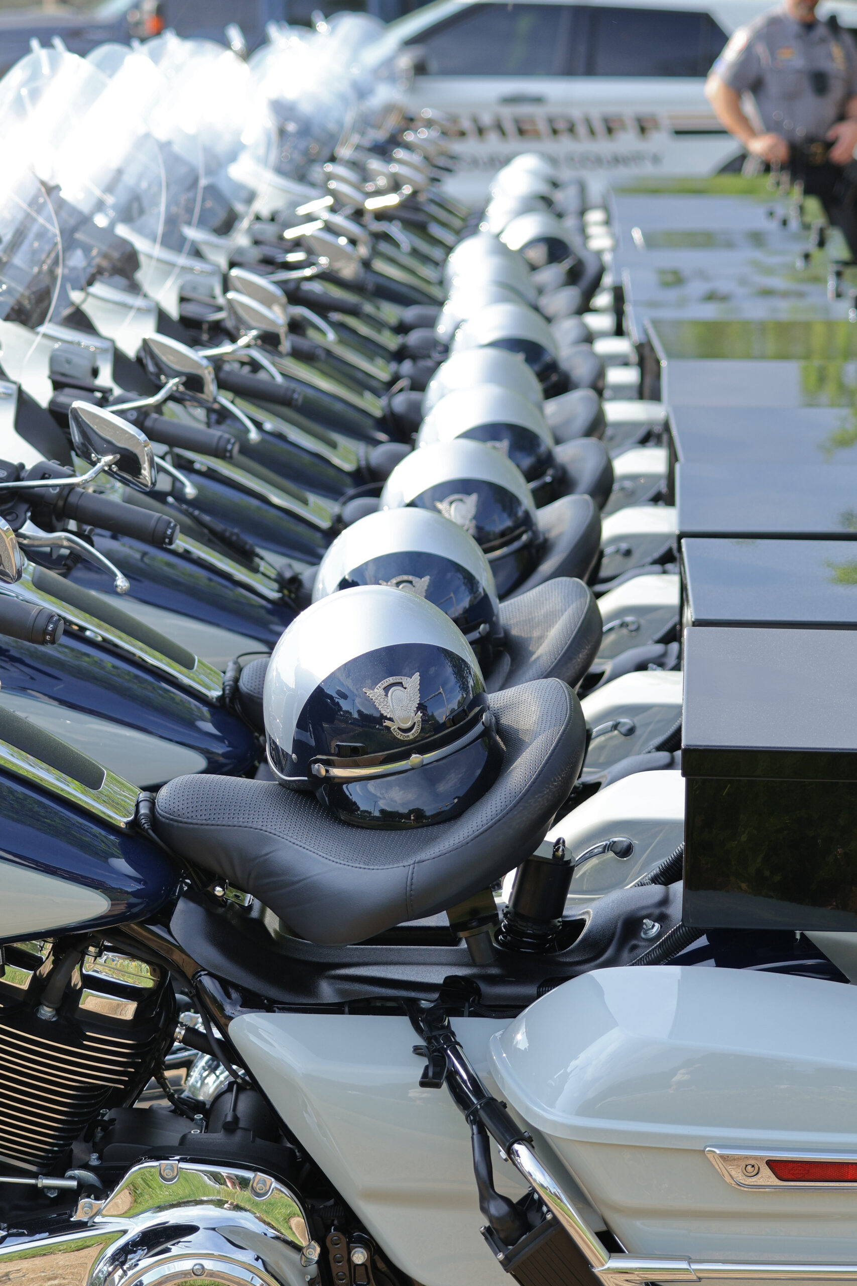 Police Helmets on Motorcycle Seats 01